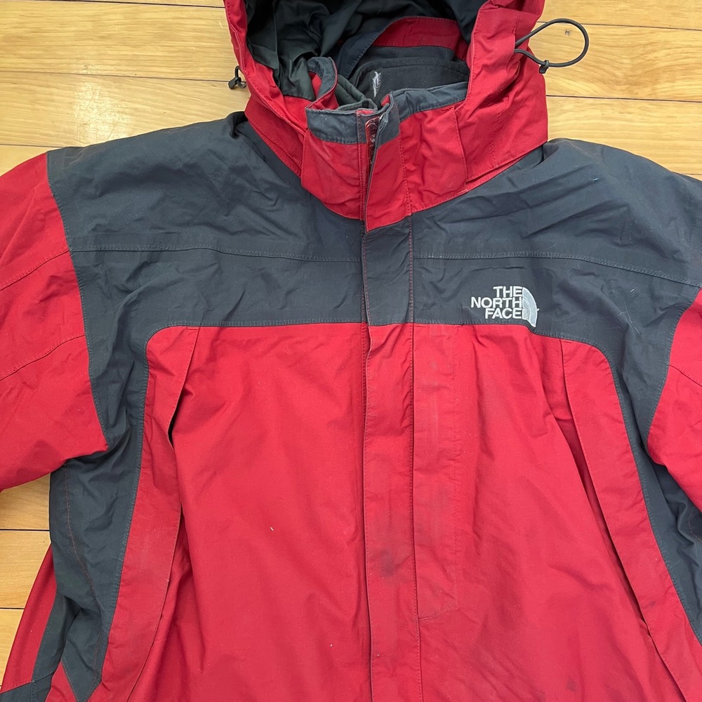 The North Face HyVent Hooded Rain Jacket Red Grey Colorblock Mens Medium - Picture 4 of 6
